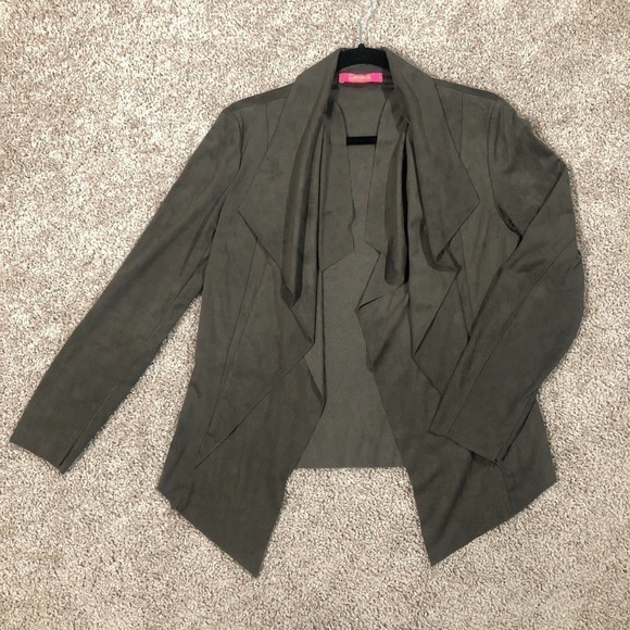 Catherine Malandrino Olive Green Faux Suede Cascade Open Front Jacket Petite S - Picture 9 of 12